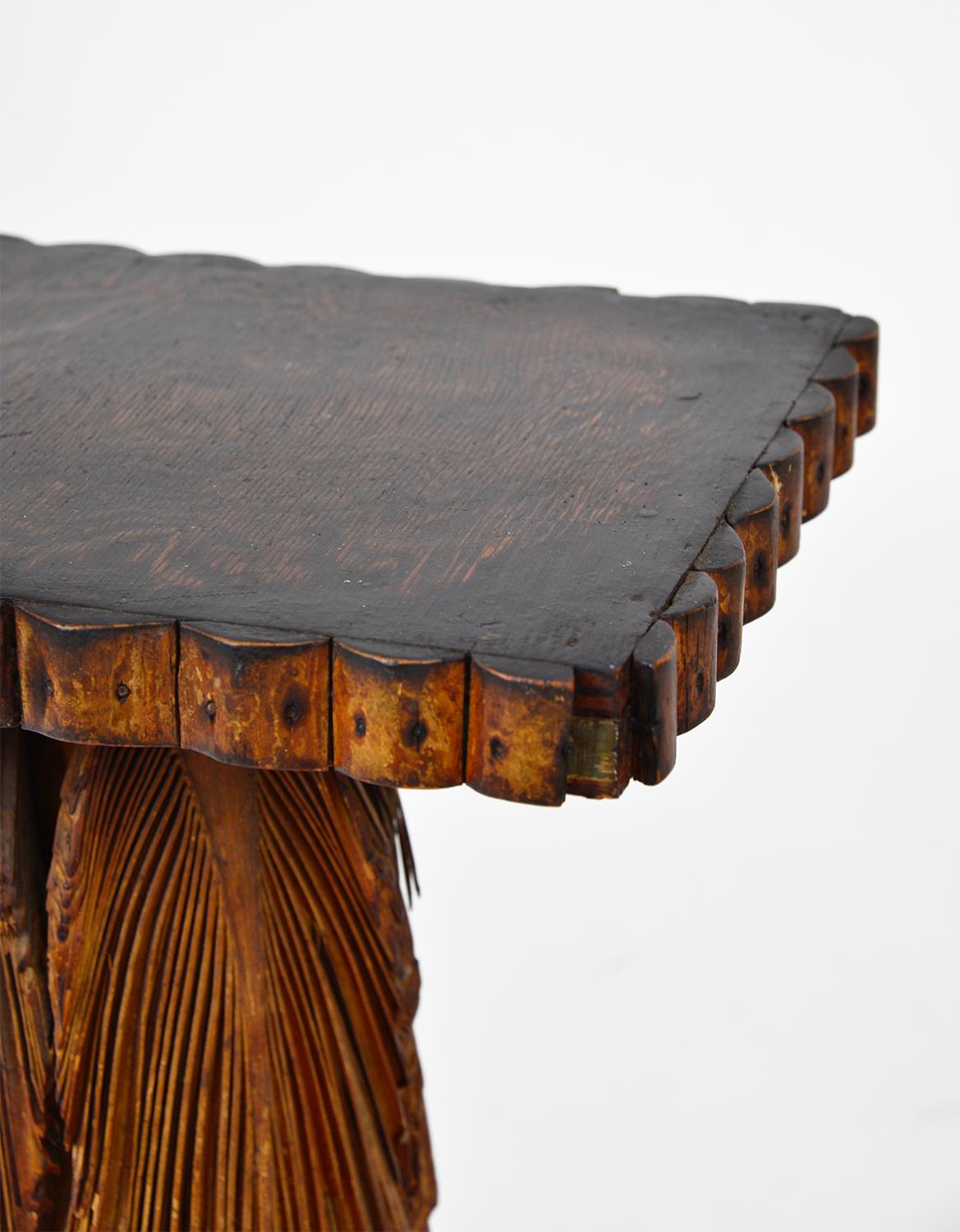 Palmwood Antique Folk Art Palm Frond Wood Occasional Table Tramp Art Tiki Decorative