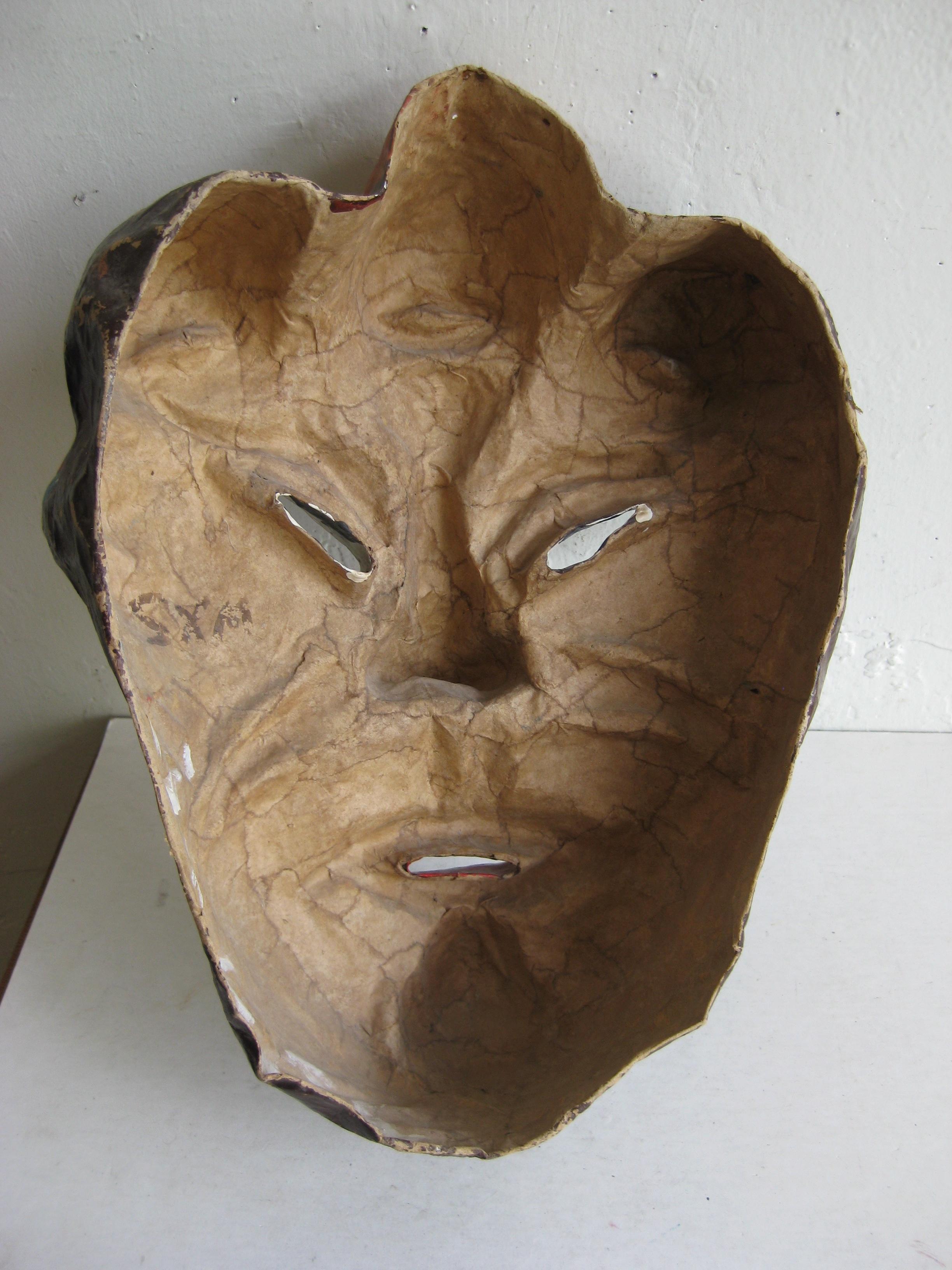Antique Folk Art Papier Paper Mâché Mardi Gras Halloween Voodoo Costume Mask For Sale 2