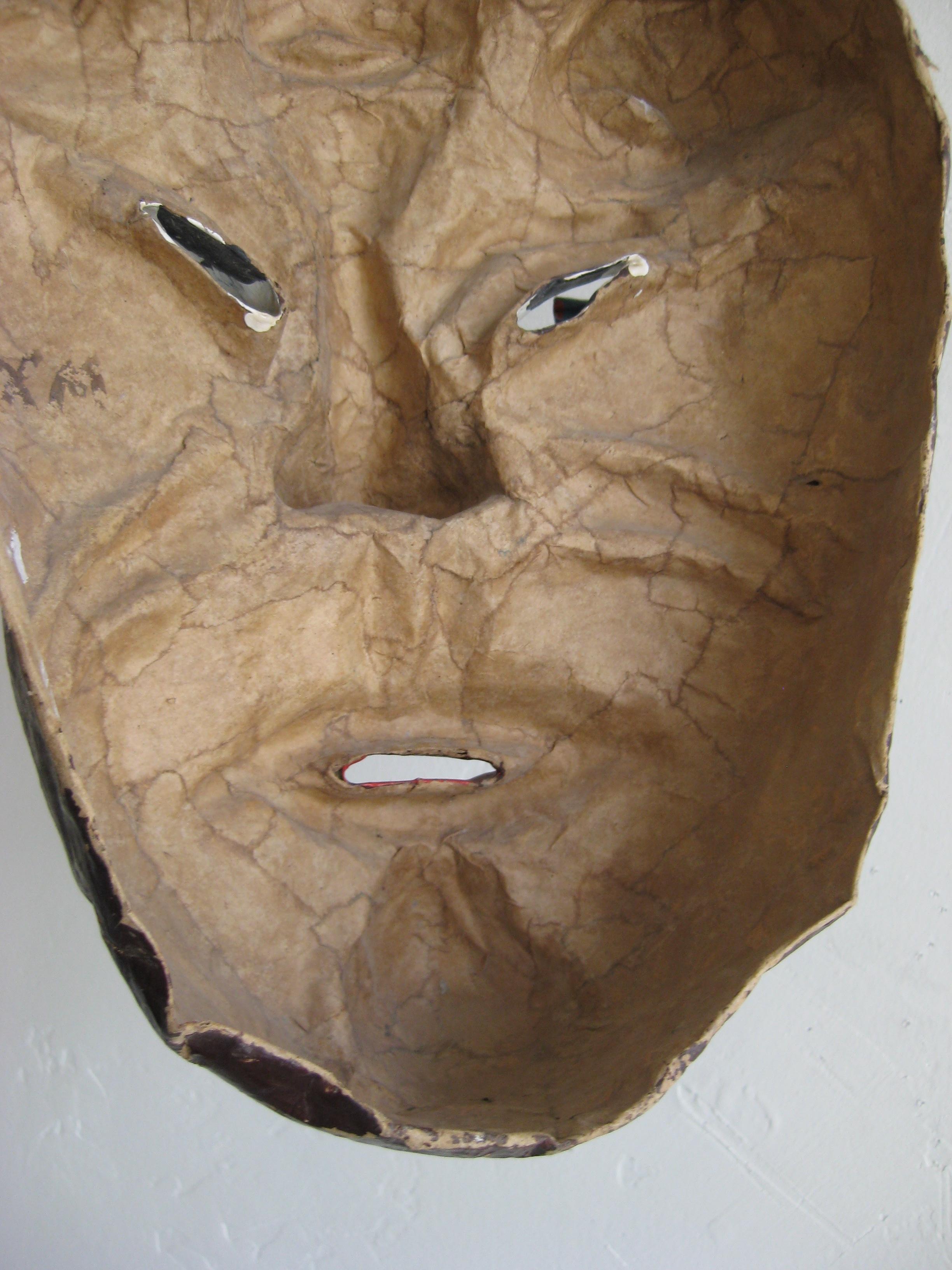 Antique Folk Art Papier Paper Mâché Mardi Gras Halloween Voodoo Costume Mask For Sale 4