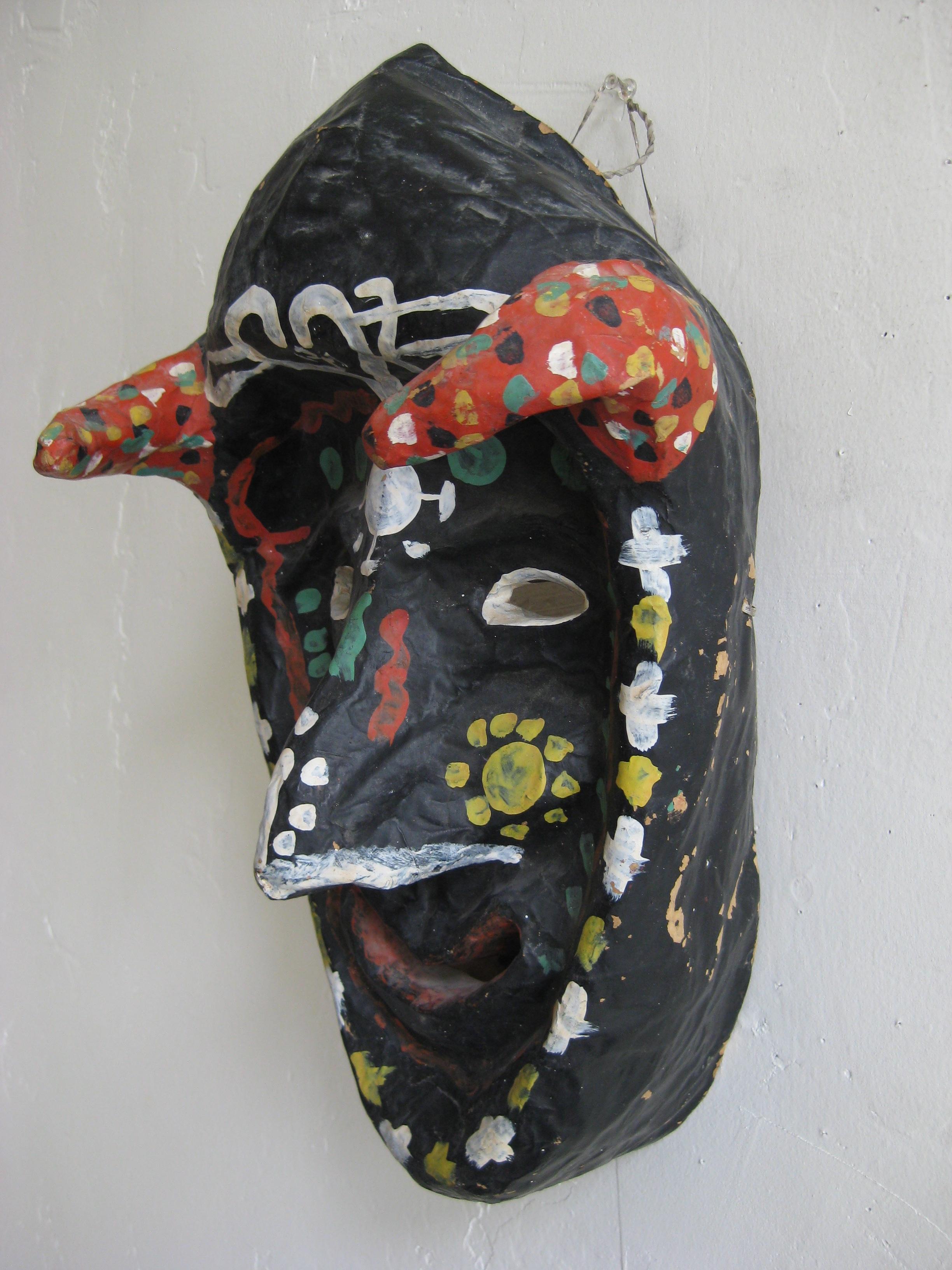20th Century Antique Folk Art Papier Paper Mâché Mardi Gras Halloween Voodoo Costume Mask For Sale