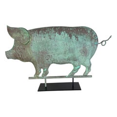 Antique Folk Art Pig Weathervane on Custom Mount