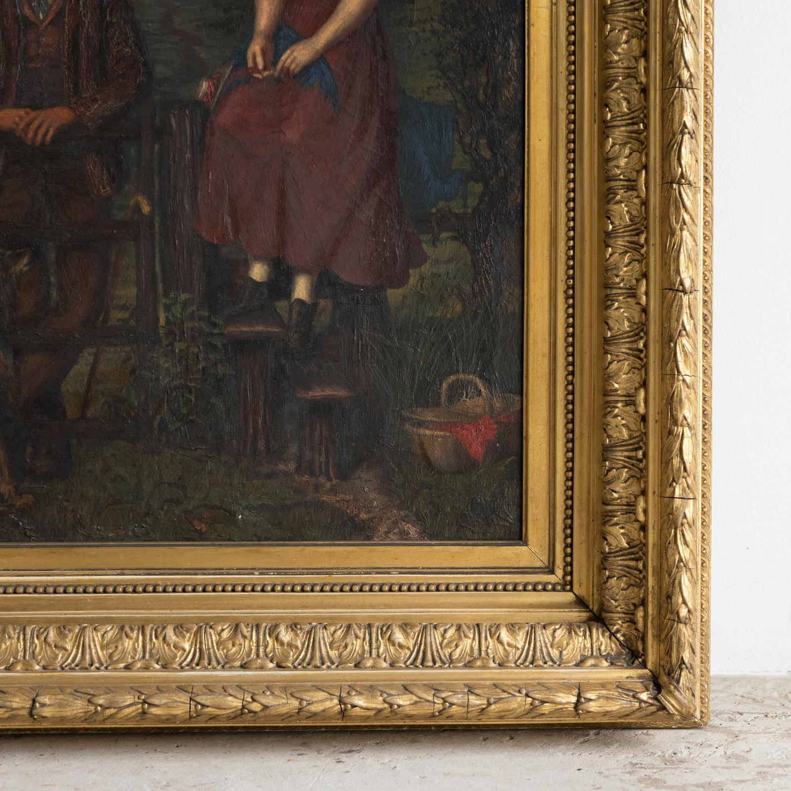 Antikes Volkskunstporträt mit romantischer Szene, Original Ölgemälde 19. im Angebot 2