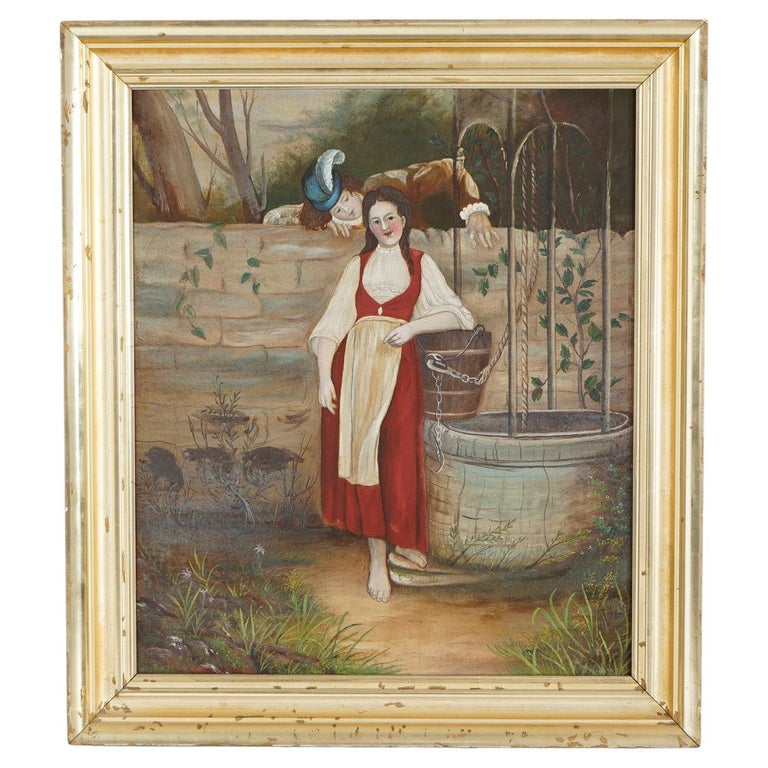Antique Folk Art Portrait Painting in First Finish Giltwood Frame ...