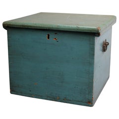 Folk Art and Primitive Blue Decorated Softwood and Iron Sugar Box, circa 1830