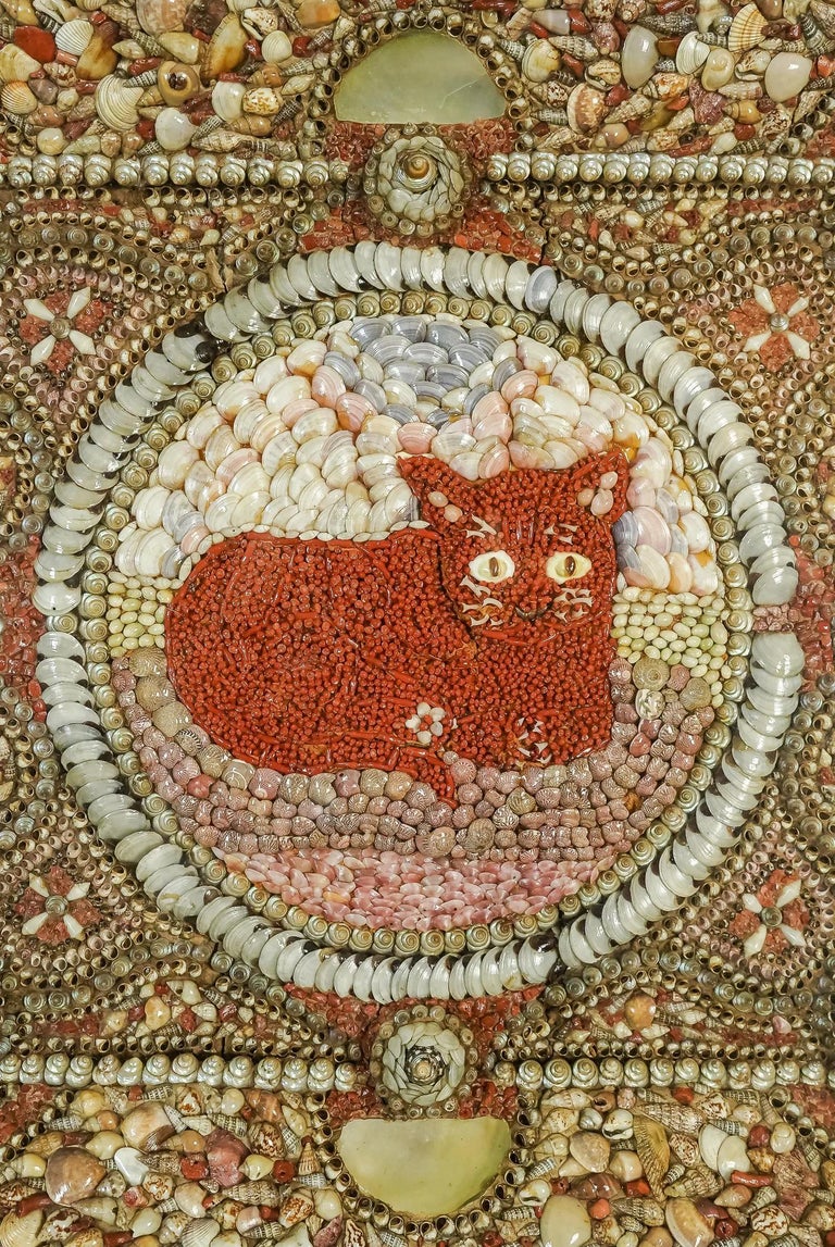 Antique Folk Art Red Cat Shell Valentine at 1stDibs