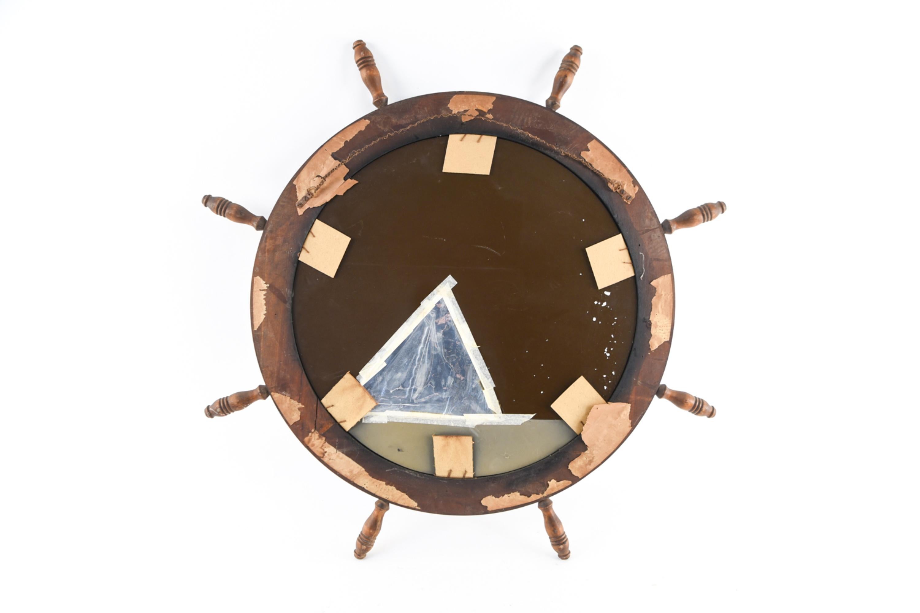 Antique Folk Art Reverse-Gilded Verre Églomisé Mirror with Ship's Helm Frame 2