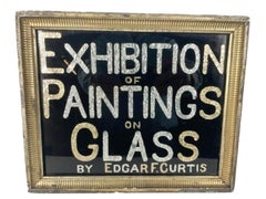 Antique Folk Art Reverse Painted and Foil Exhibition Sign in Gilt Frame