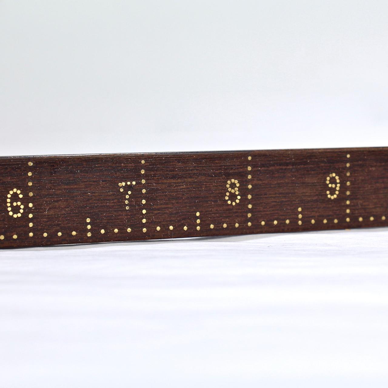 Antique Folk Art Rosewood Dress Maker's Wooden Ruler with Brass Inlay 2