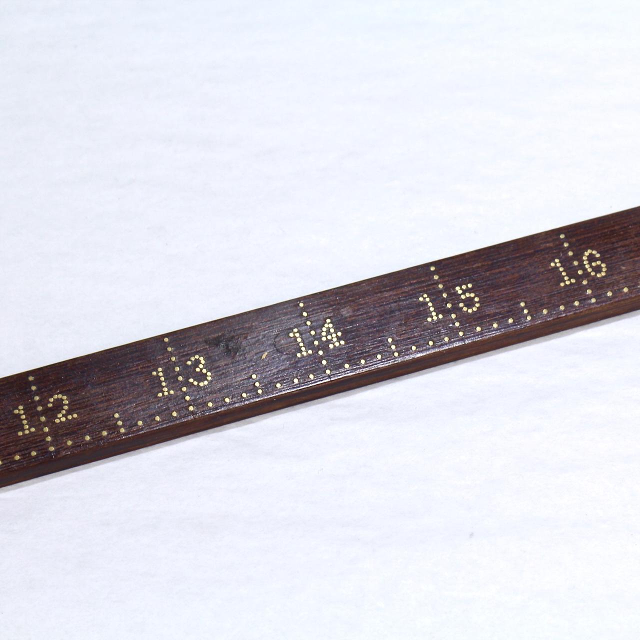 Antique Folk Art Rosewood Dress Maker's Wooden Ruler with Brass Inlay 1