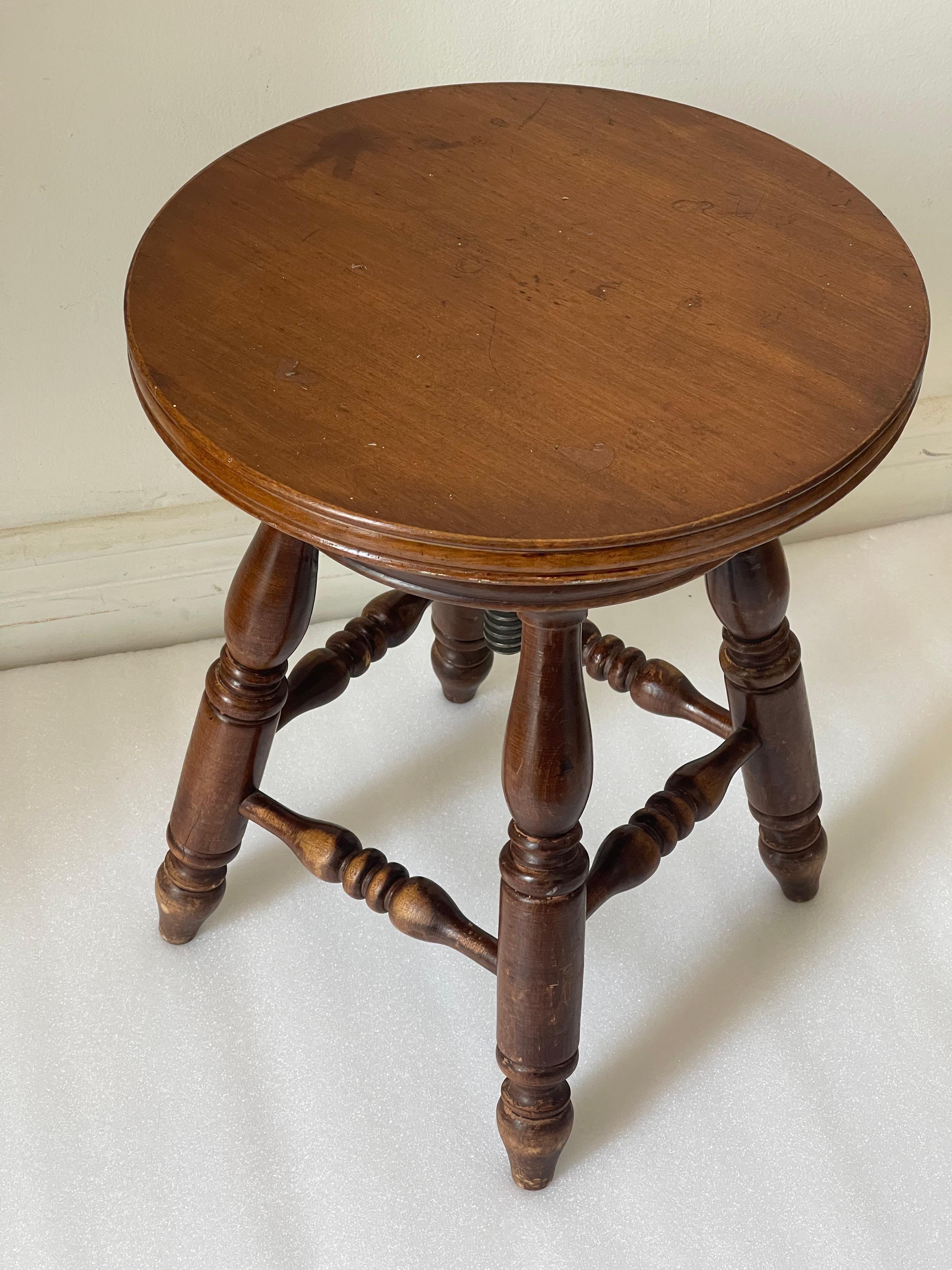 Antique folk art round table extendable height. MADD of solid heavy wood.