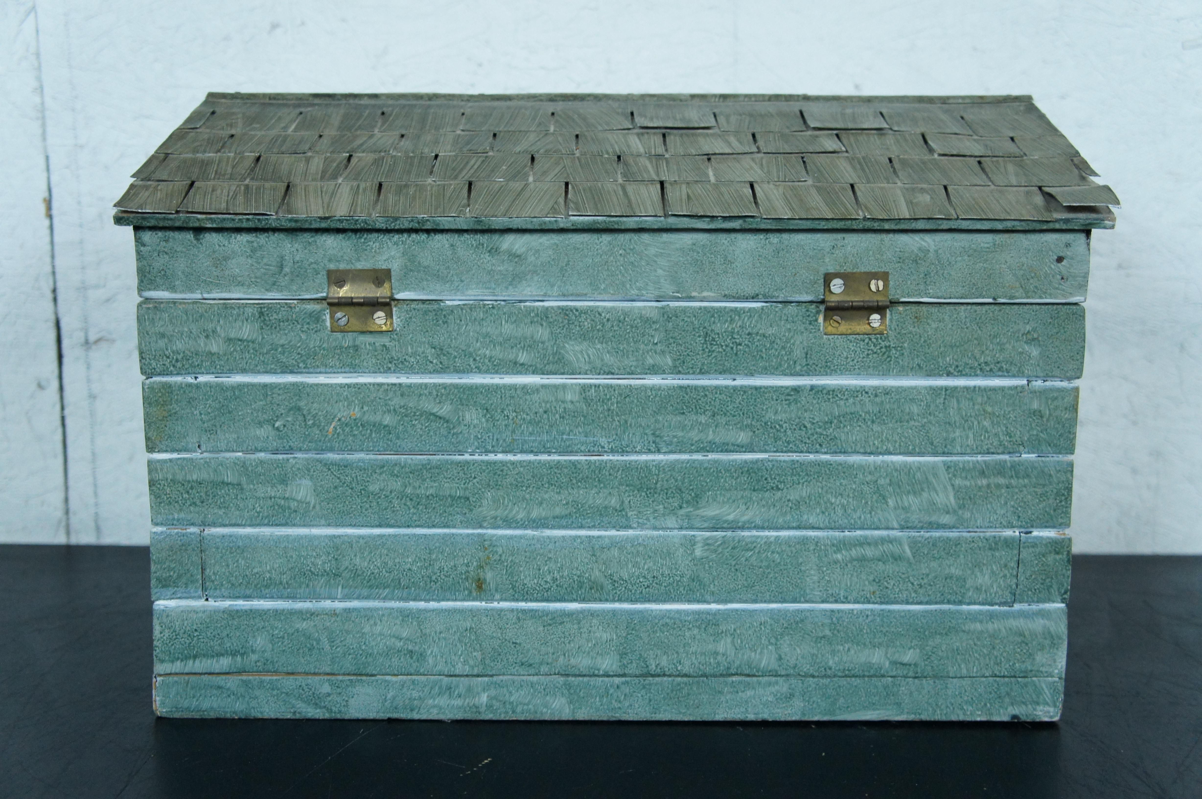 20th Century Antique Folk Art Rustic Farmhouse Log Cabin Shaped Toy Chest Storage Box For Sale