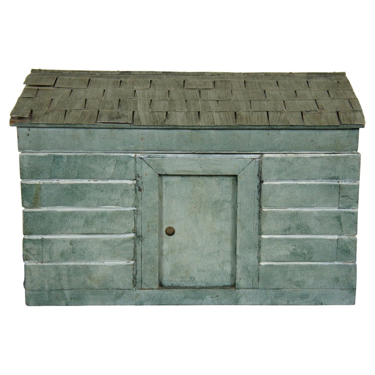 Antique Folk Art Rustic Farmhouse Log Cabin Shaped Toy Chest Storage
