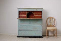 Antique Folk Art Secretary Desk from Northern Sweden with Original Blue Paint