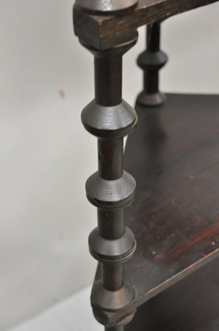Antique Folk Art Sewing Spool Carved 6 Tier Corner Shelf Whatnot Stand