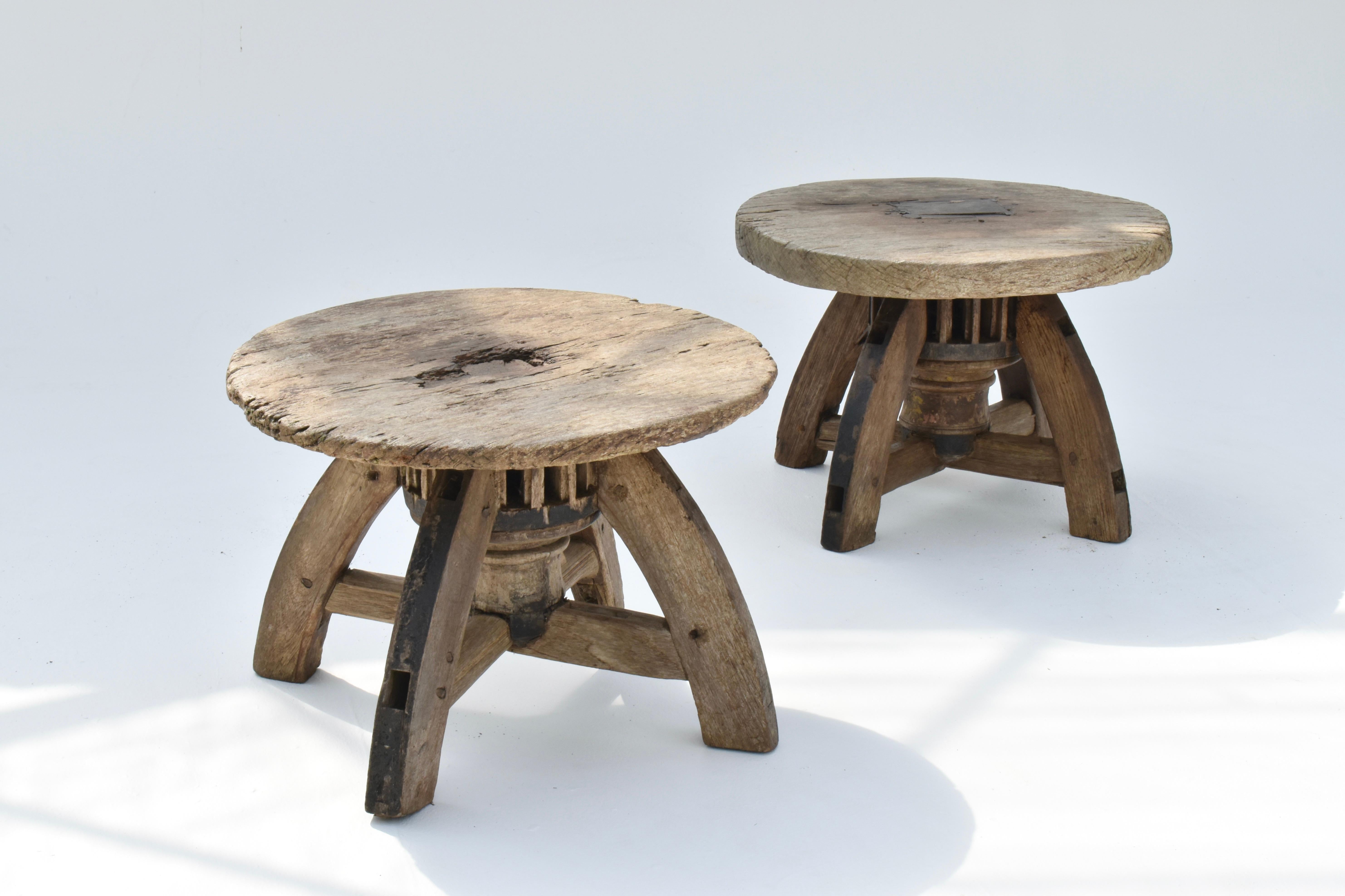Antique Folk Art Side Table/Stools In Distressed Condition For Sale In Shepperton, Surrey