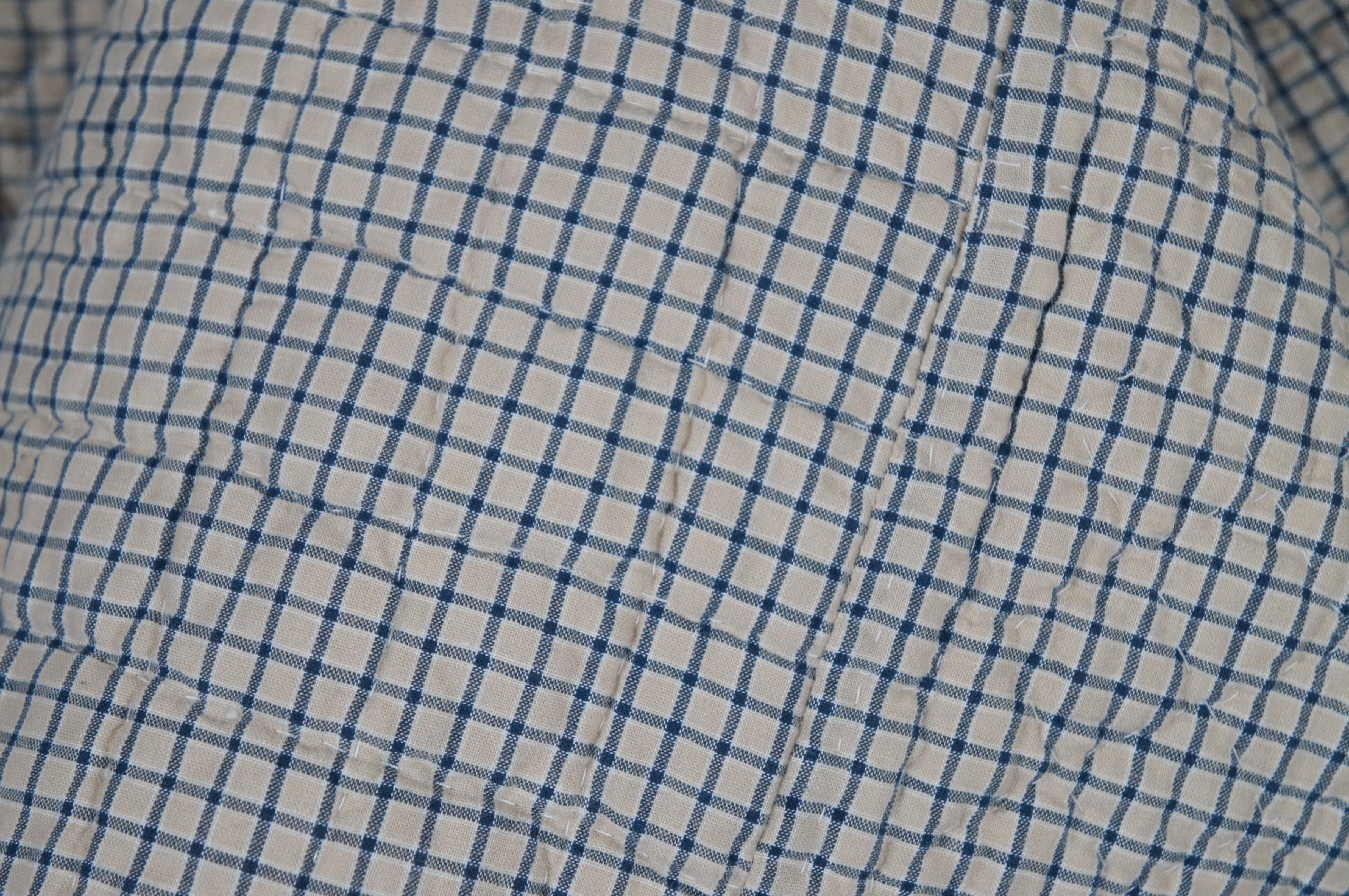 Antique Folk Art Stitched Geometric Patchwork Quilt Blanket Gingham Check For Sale 4