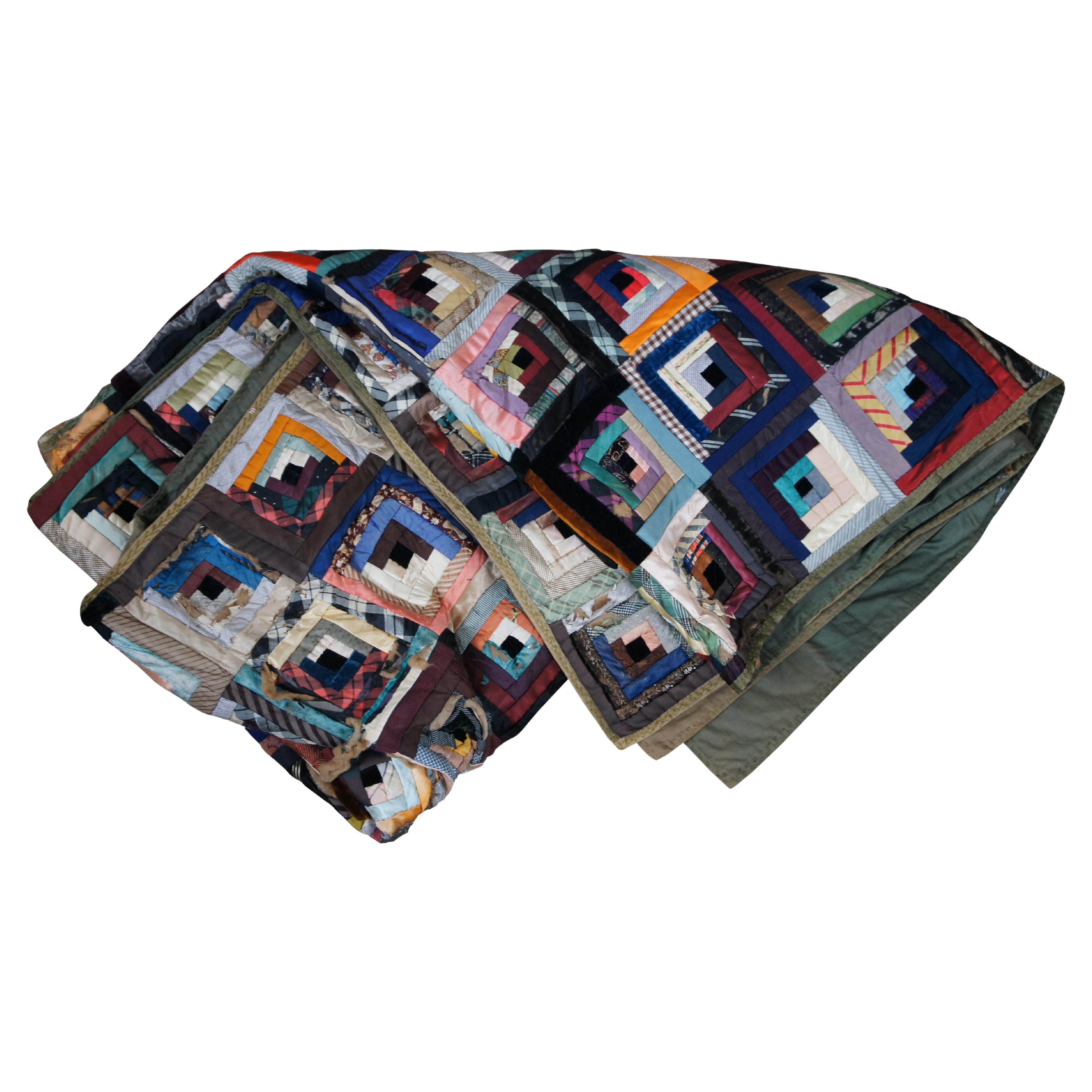 Antique Tumbling Blocks Silk Quilt at 1stDibs