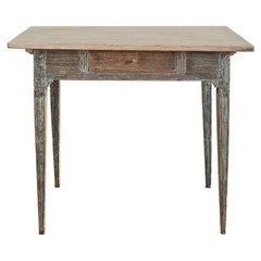 Antique Folk Art Table with Drawer in Painted Pine, Sweden, Late-18th Century