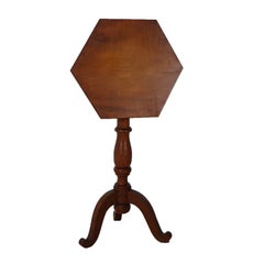Antique Folk Art Tiger Maple Tilt Top Side Table C1840