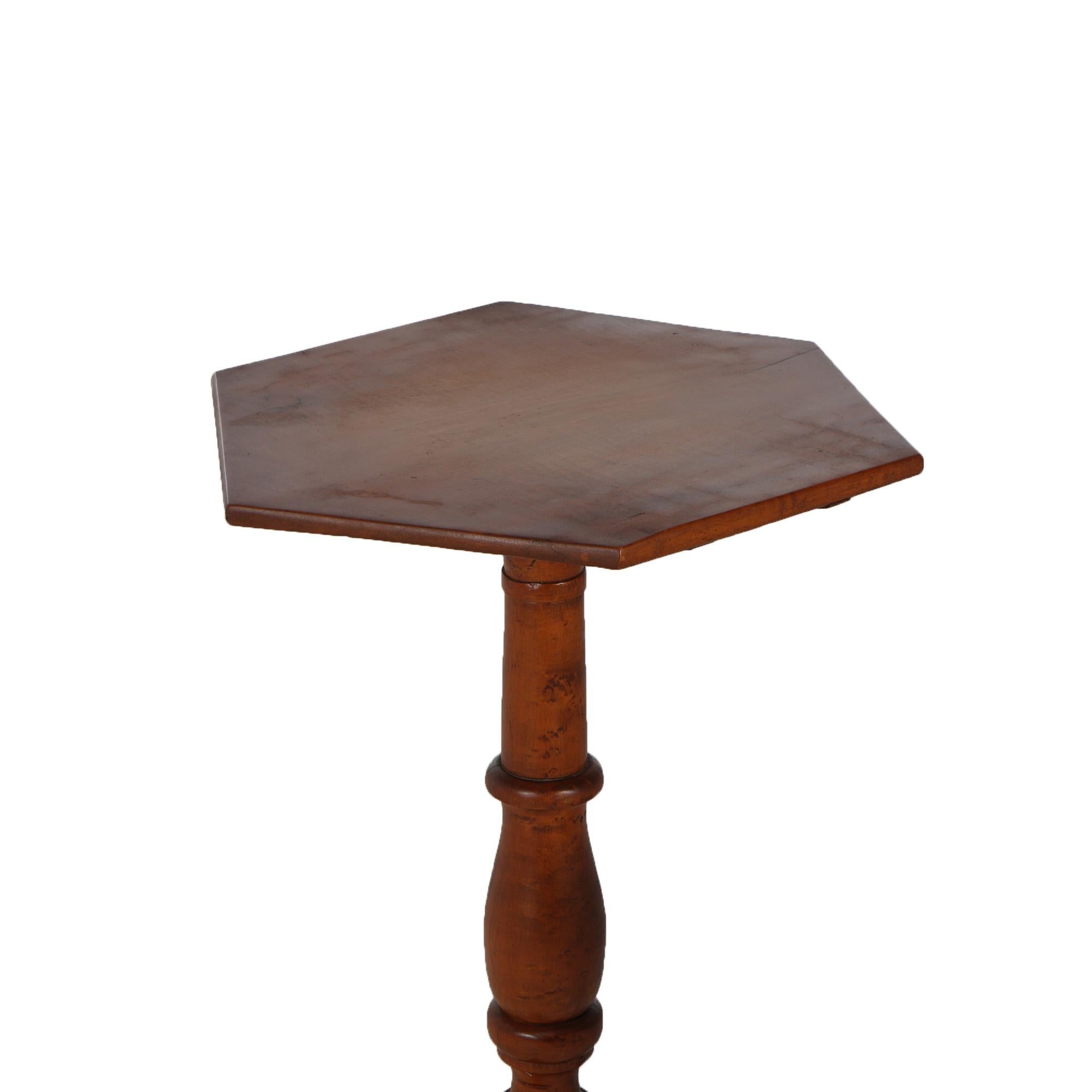 Antique Folk Art Tiger Maple Tilt Top Side Table C1840 1