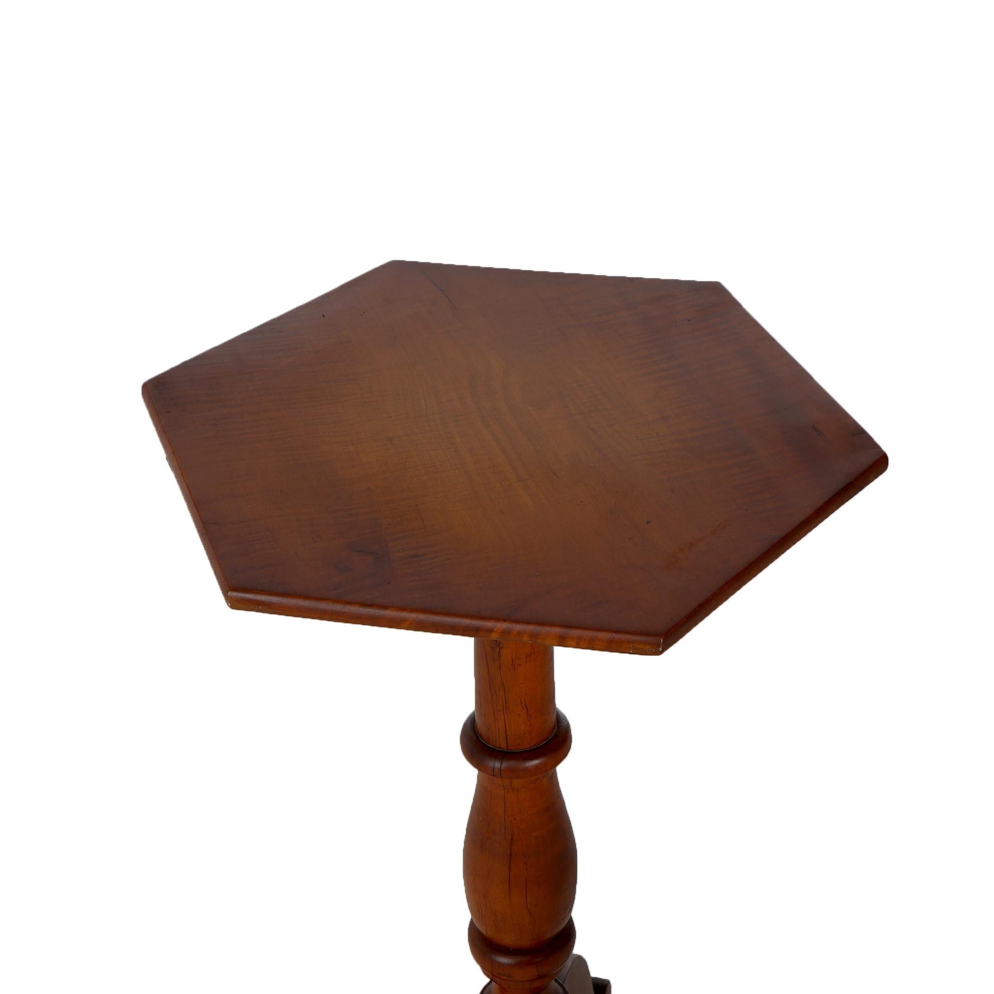 Antique Folk Art Tiger Maple Tilt Top Side Table C1840 2