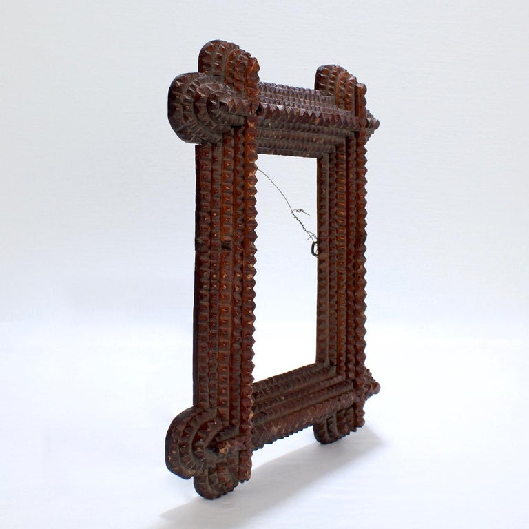 Antique Folk Art / Tramp Art Wooden Picture Frame with 5 Levels For Sale at 1stdibs