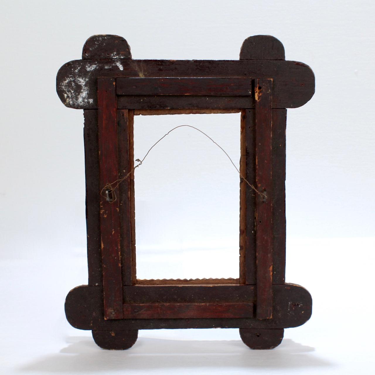 Antique Folk Art / Tramp Art Wooden Picture Frame with 5 Levels 1