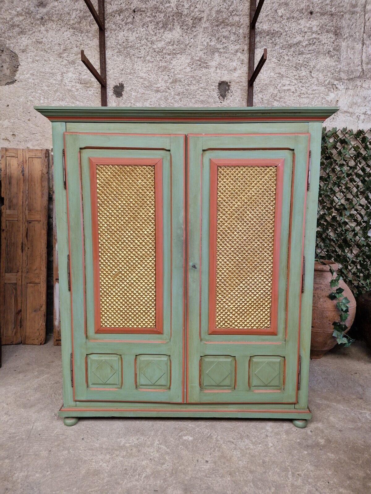 French Antique Folk Art Wardrobe 19th Century Hand Painted Cupboard