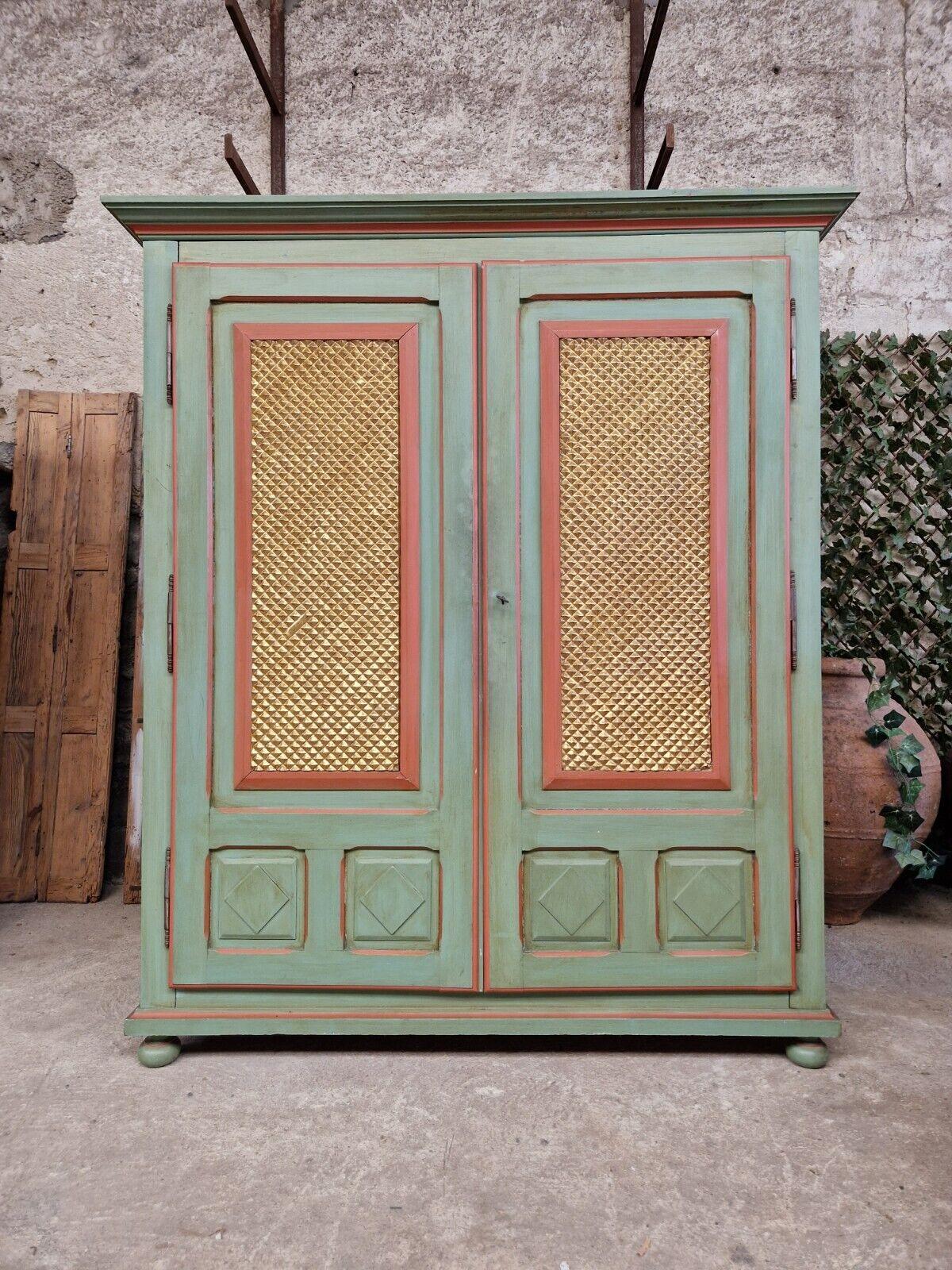 Antique Folk Art Wardrobe 19th Century Hand Painted Cupboard 4