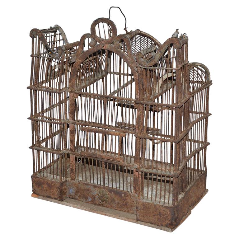 Antique Folk Art Wire/Wood Birdcage