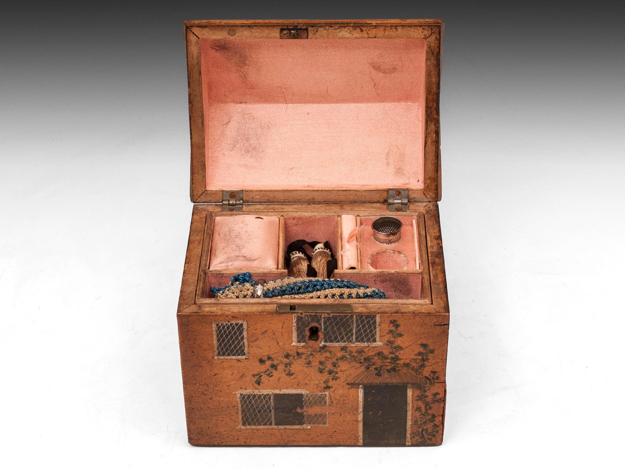 Antique Folk House Sewing Box For Sale at 1stDibs