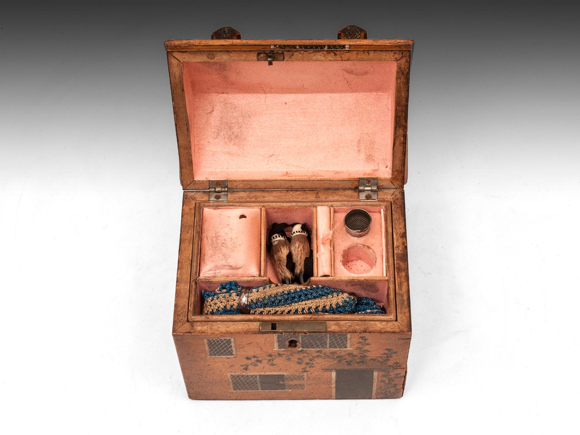 Antique Folk House Sewing Box For Sale at 1stDibs