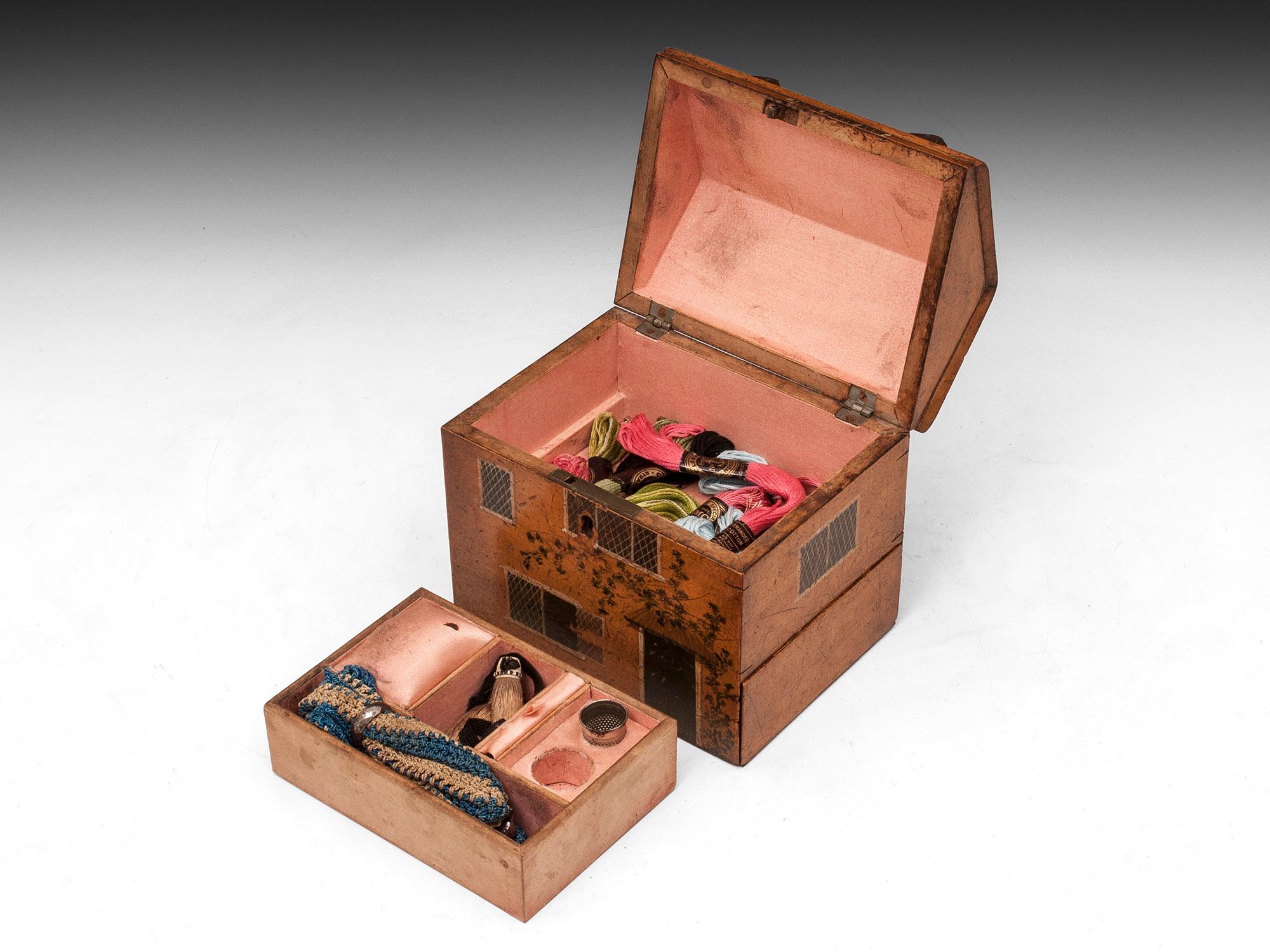 Antique Folk House Sewing Box For Sale at 1stDibs