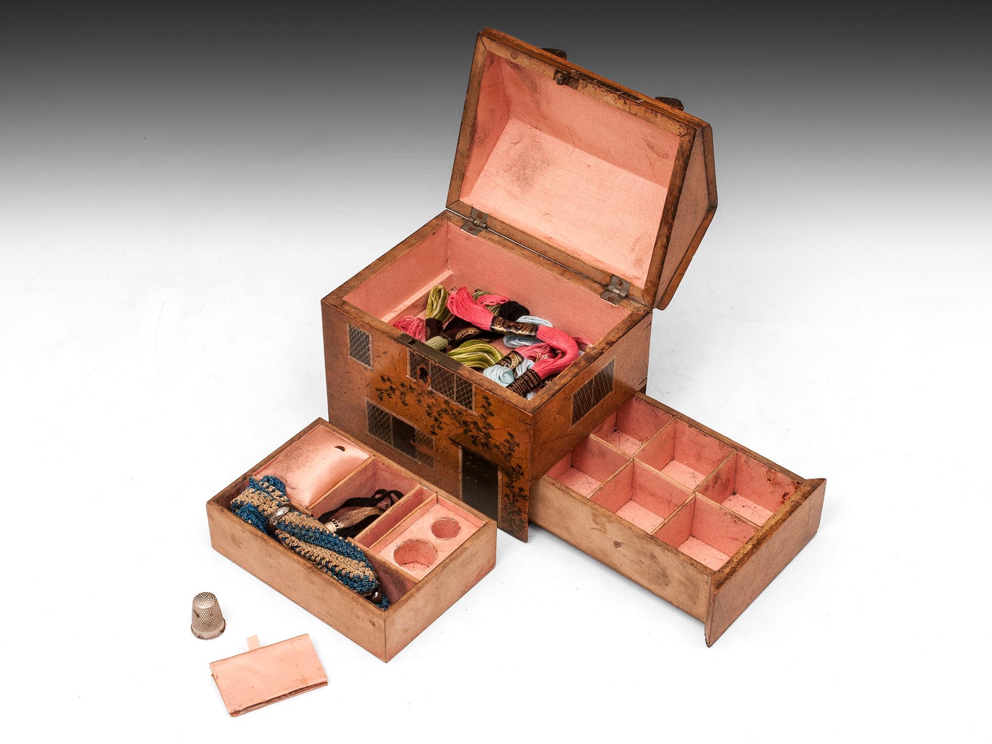 Antique Folk House Sewing Box For Sale at 1stDibs