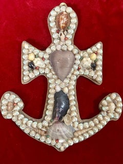 Antique Folk Shellwork Anchor Plaque in the Sailor's Love Tradition