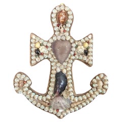 Antique Folk Shellwork Anchor Plaque in the Sailor's Love Tradition