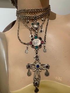 Antique Folklore Choker Pendant Necklace Silver Glas Coin Sissi Husband