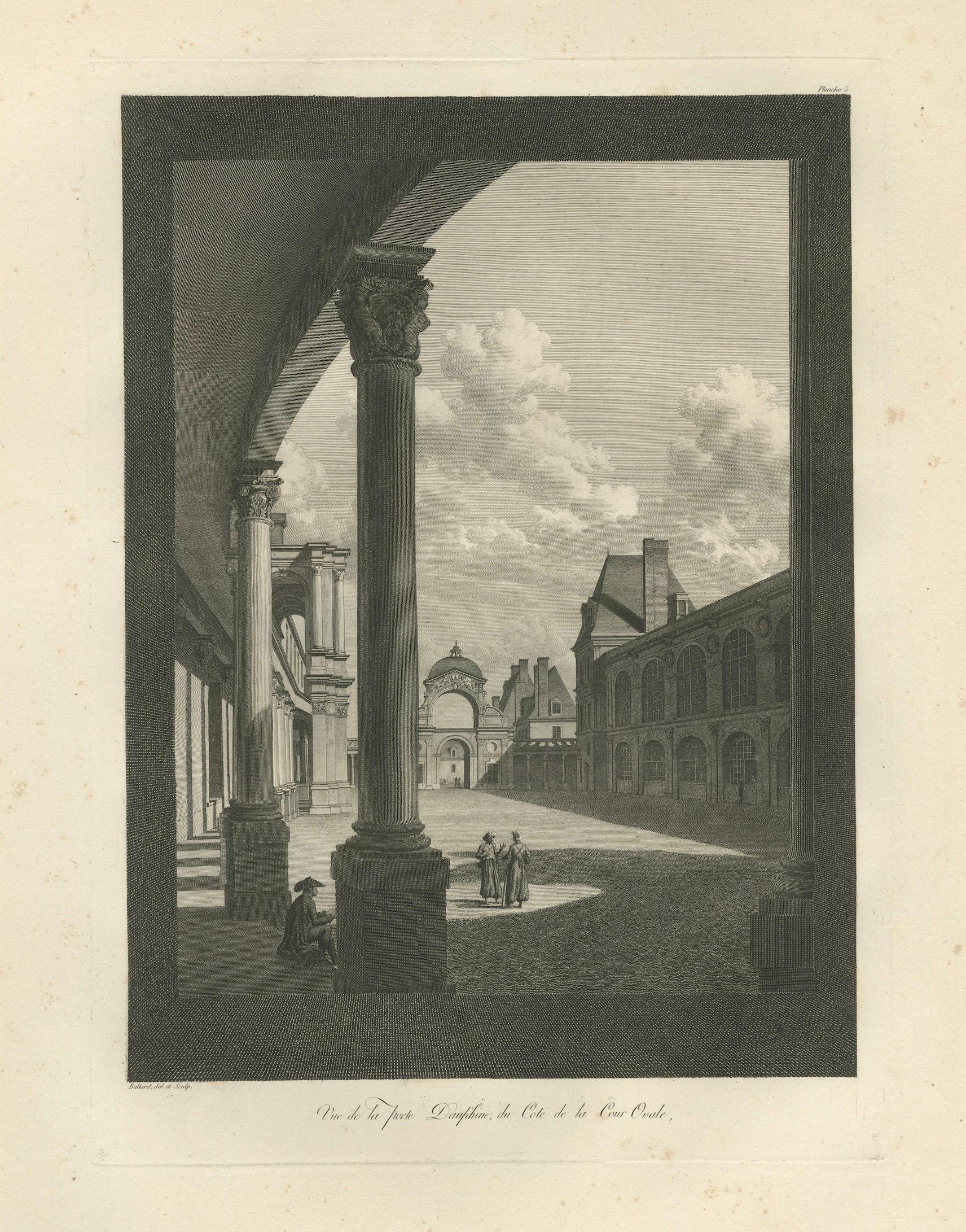 Antique Fontainebleau Architectural Views Triptych, Napoleon Era Engravings 1803