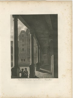 Antiguo tríptico de vistas arquitectónicas de Fontainebleau, grabados de la época de Napoleón 1803