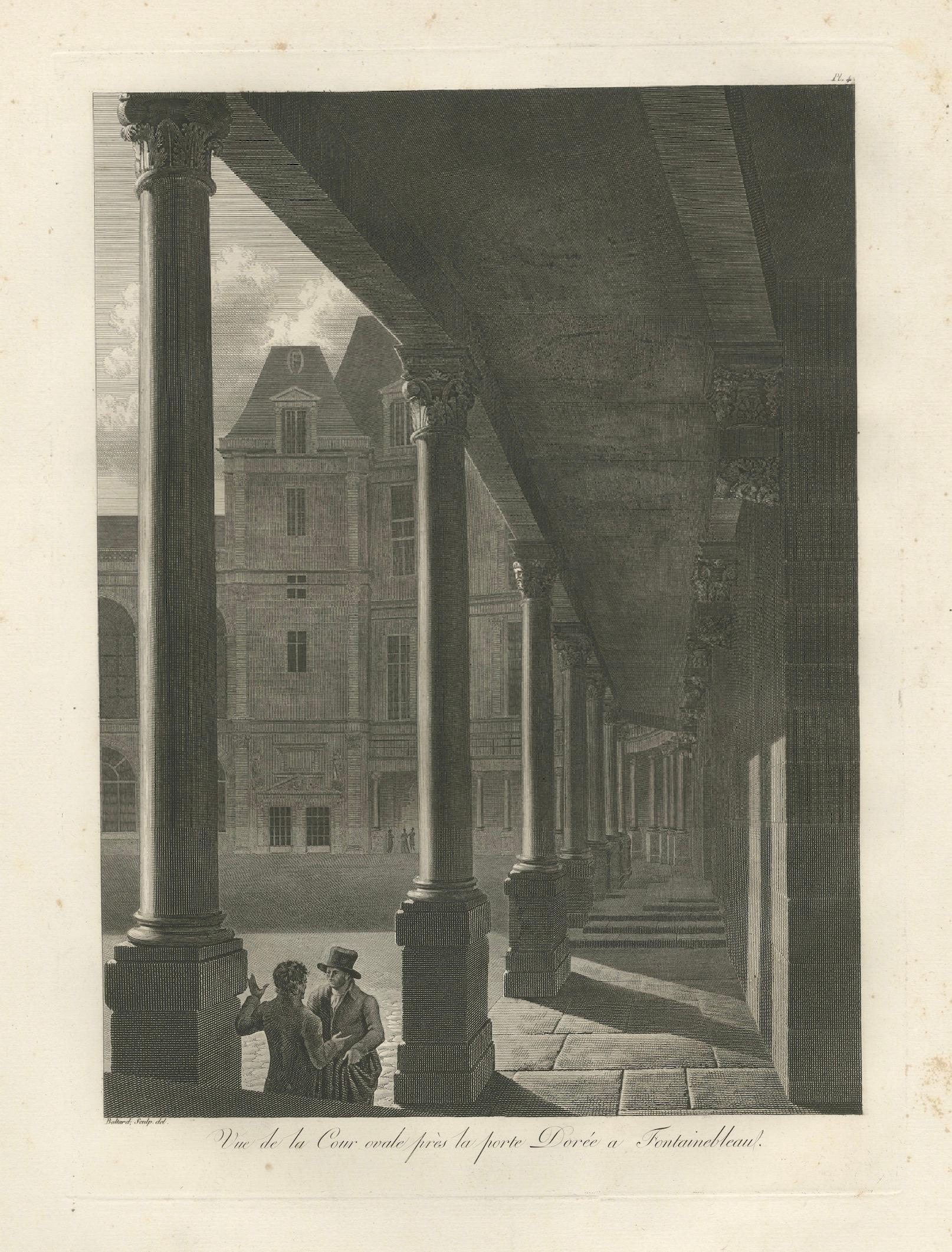 Antique Fontainebleau Architectural Views Triptych, Napoleon Era Engravings 1803