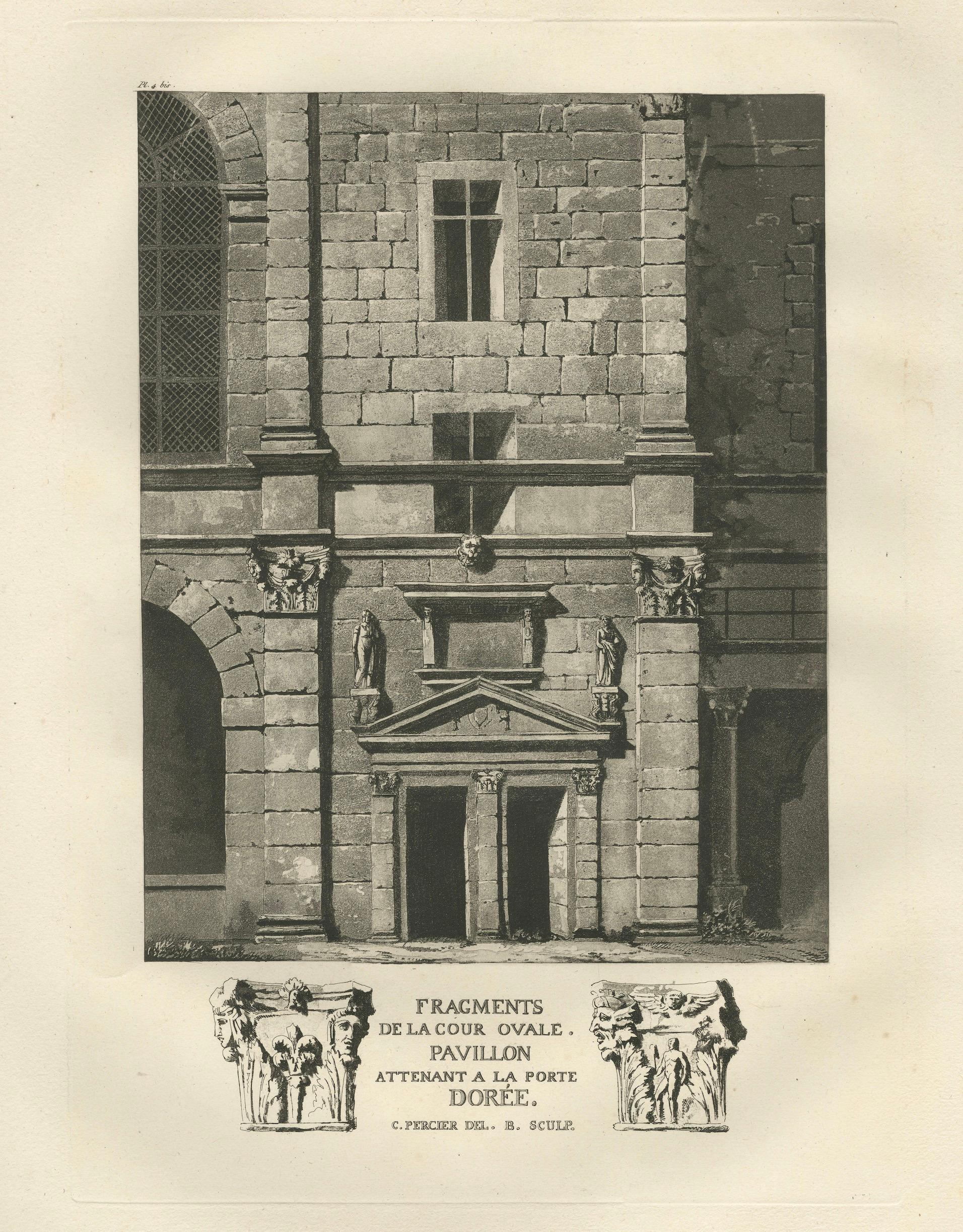 Antique Fontainebleau Architectural Views Triptych, Napoleon Era Engravings 1803