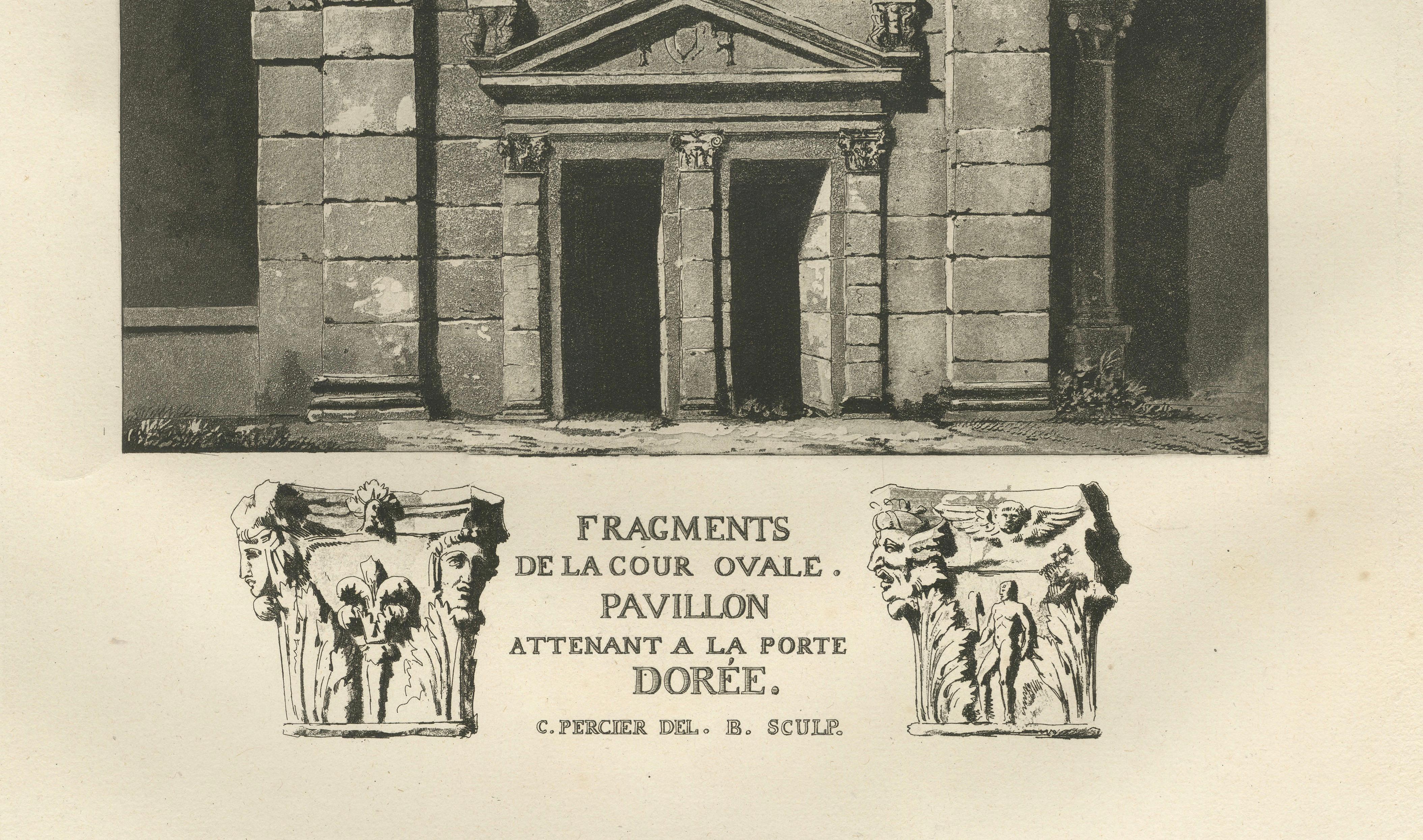 Antique Fontainebleau Architectural Views Triptych, Napoleon Era Engravings 1803