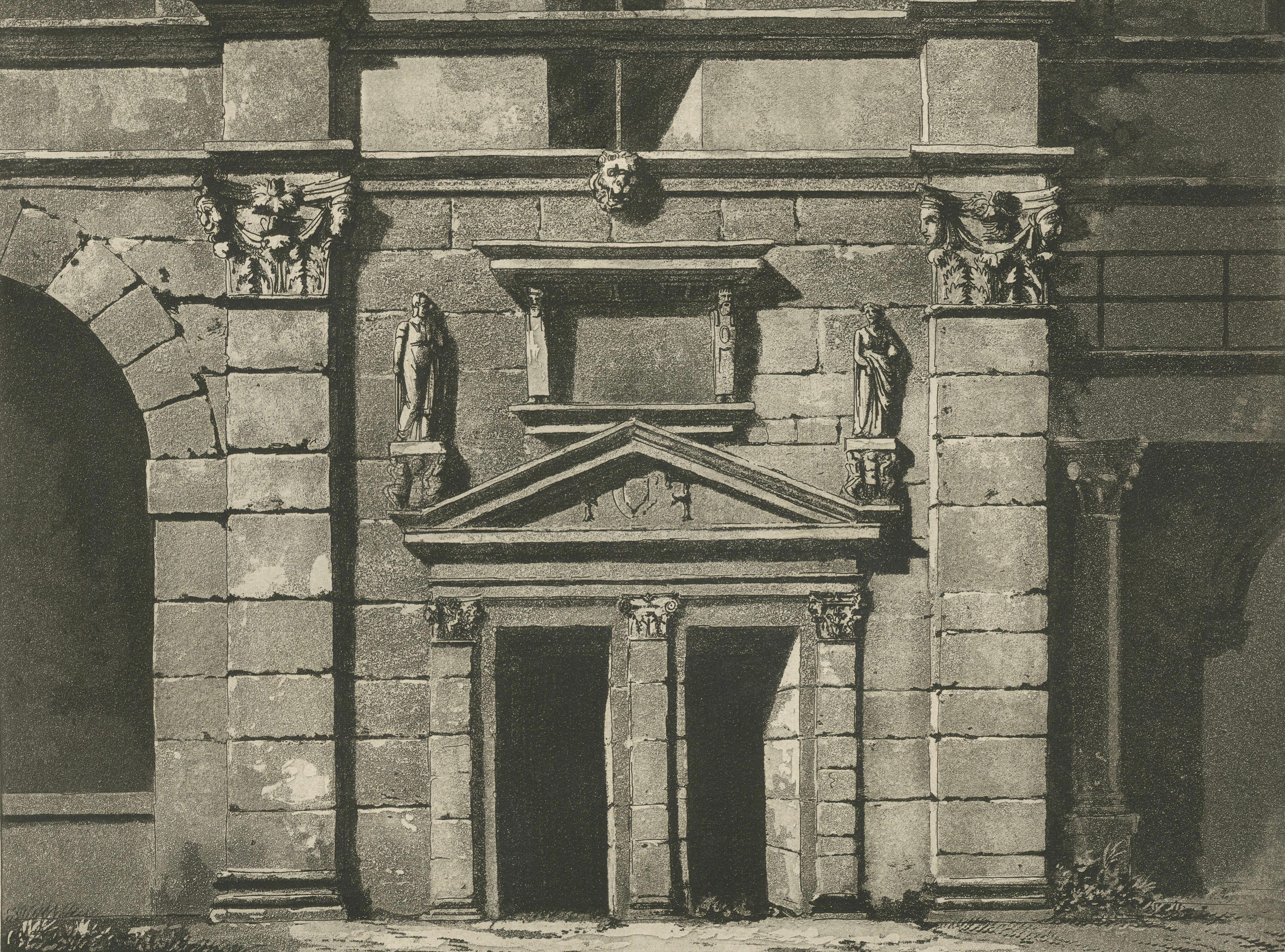Antique Fontainebleau Architectural Views Triptych, Napoleon Era Engravings 1803