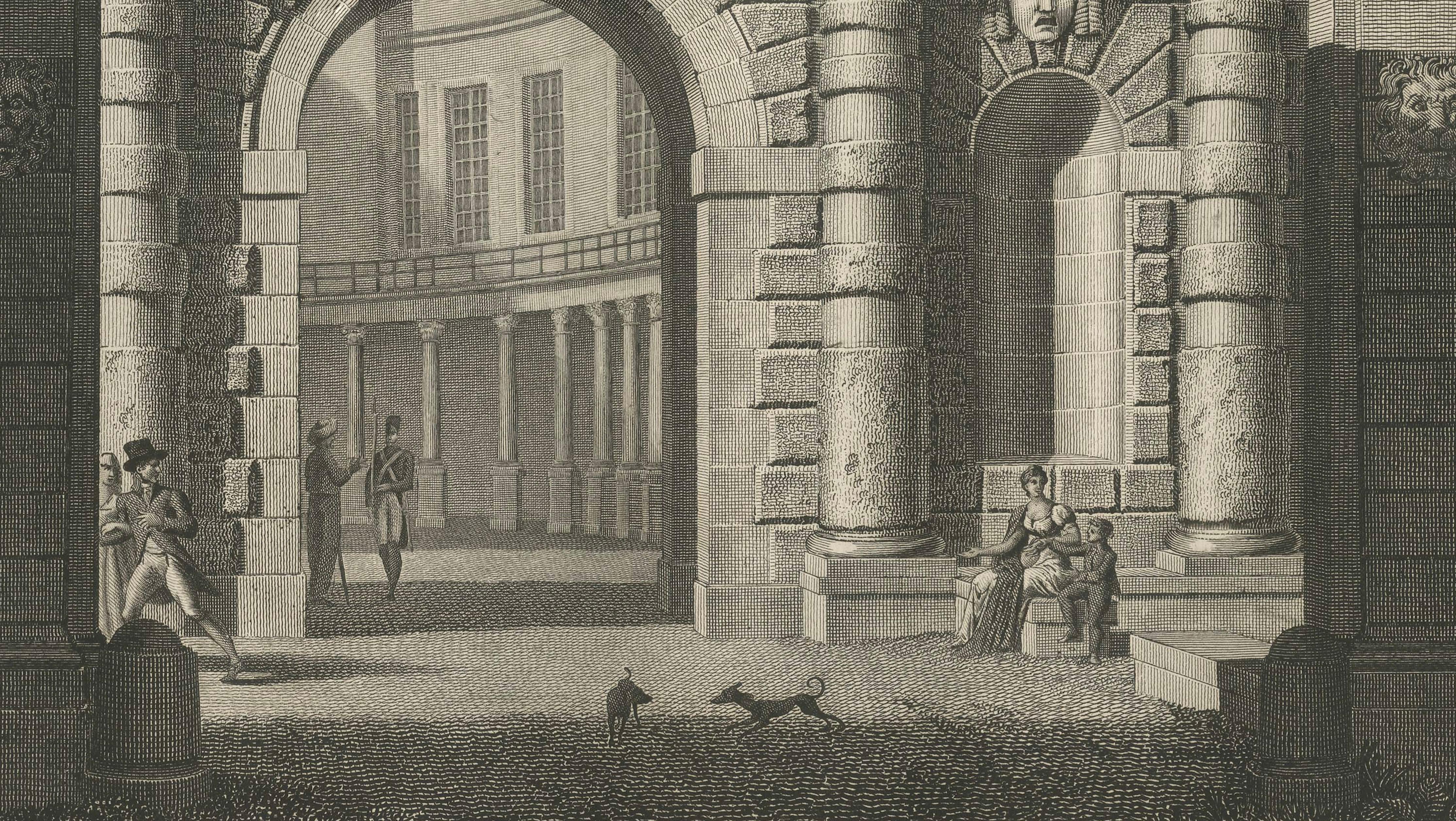 Antique Fontainebleau Porte Dauphine View, Napoleon Era Engraving, 1803