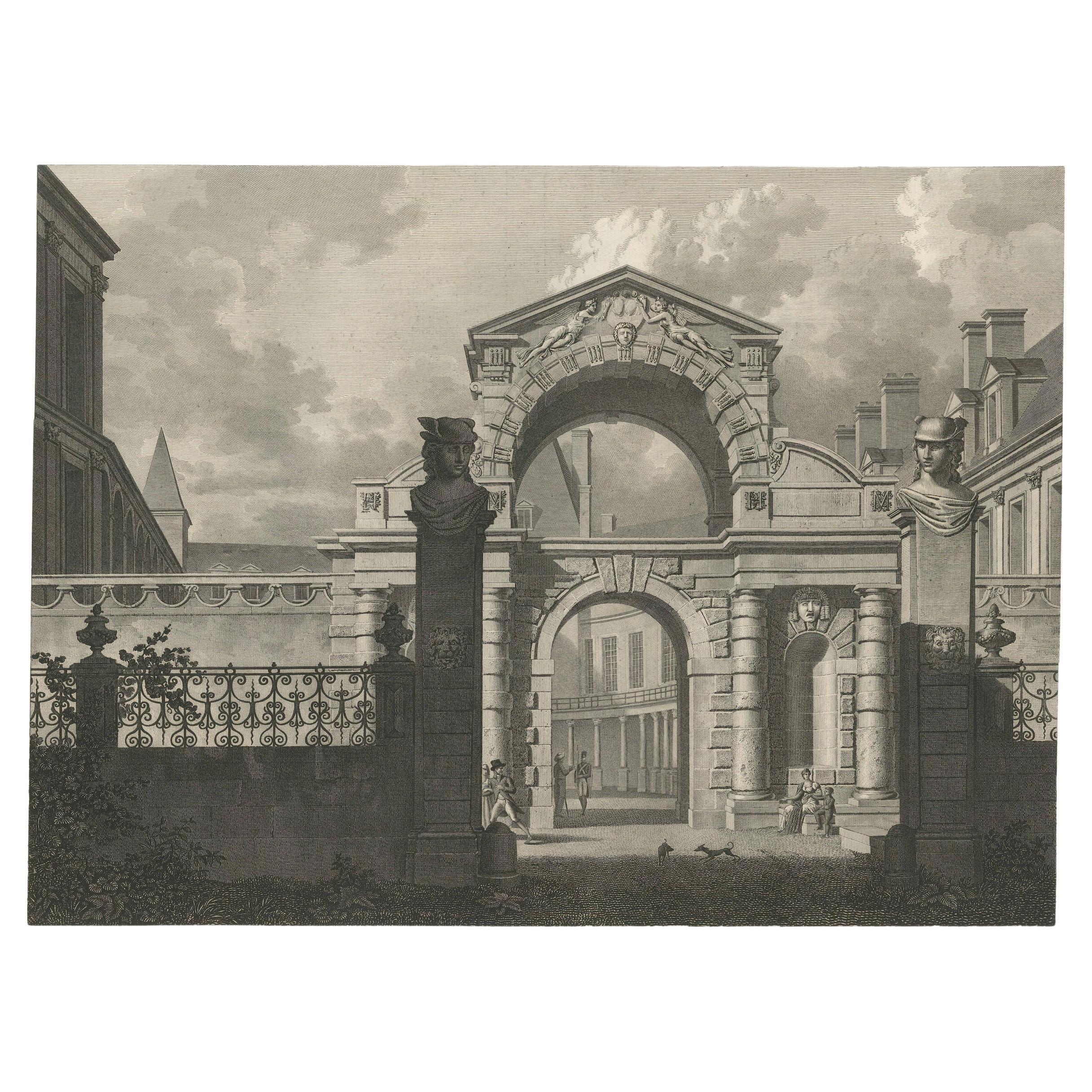 Antique Fontainebleau Porte Dauphine View, Napoleon Era Engraving, 1803