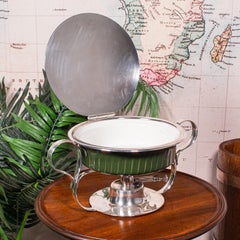 Antique Food Warmer, English Ceramic, Silver Plate, Chafing Heat Dish, Edwardian
