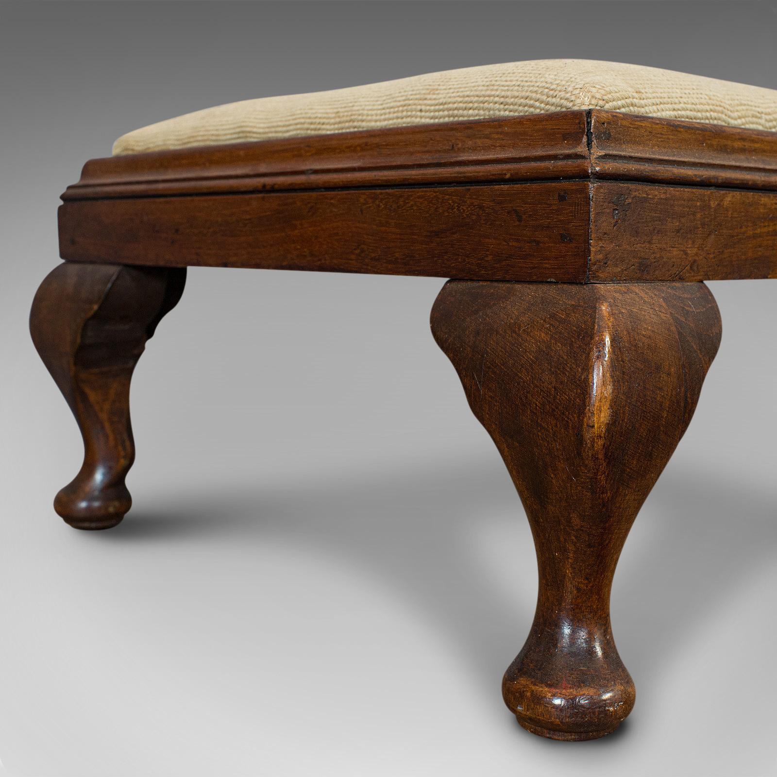 Antique Foot Stool, English, Mahogany, Beech, Needlepoint Tapestry, Edwardian 5