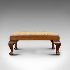 Antique Foot Stool, English, Mahogany, Beech, Needlepoint Tapestry, Edwardian