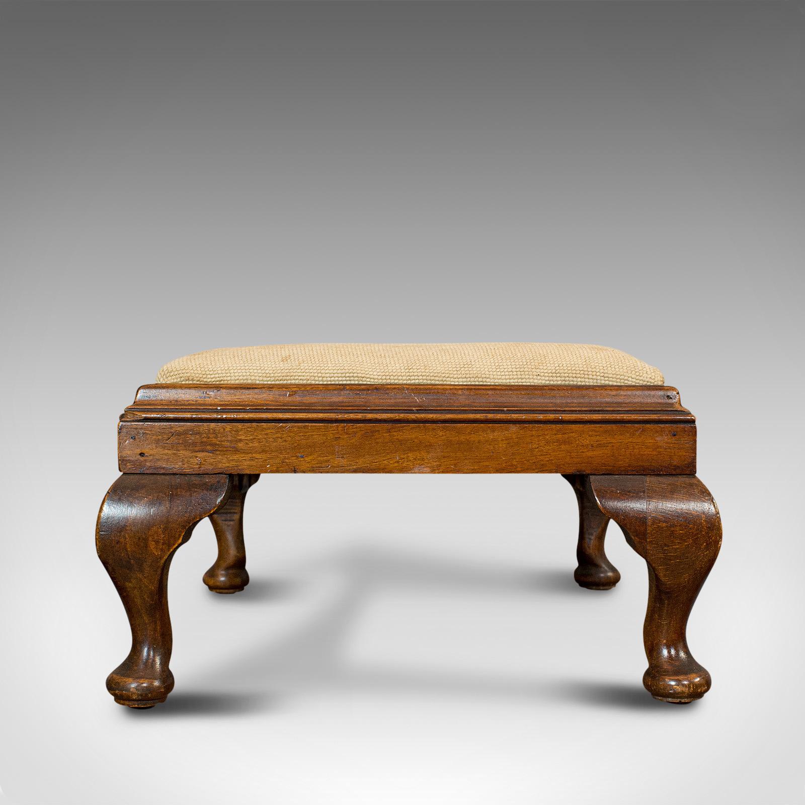 Antique Foot Stool, English, Mahogany, Beech, Needlepoint Tapestry, Edwardian In Good Condition In Hele, Devon, GB