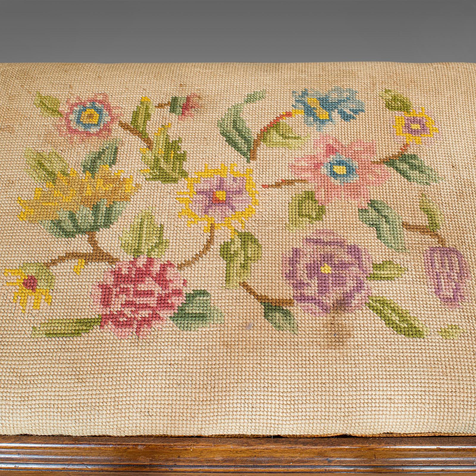 Antique Foot Stool, English, Mahogany, Beech, Needlepoint Tapestry, Edwardian 3